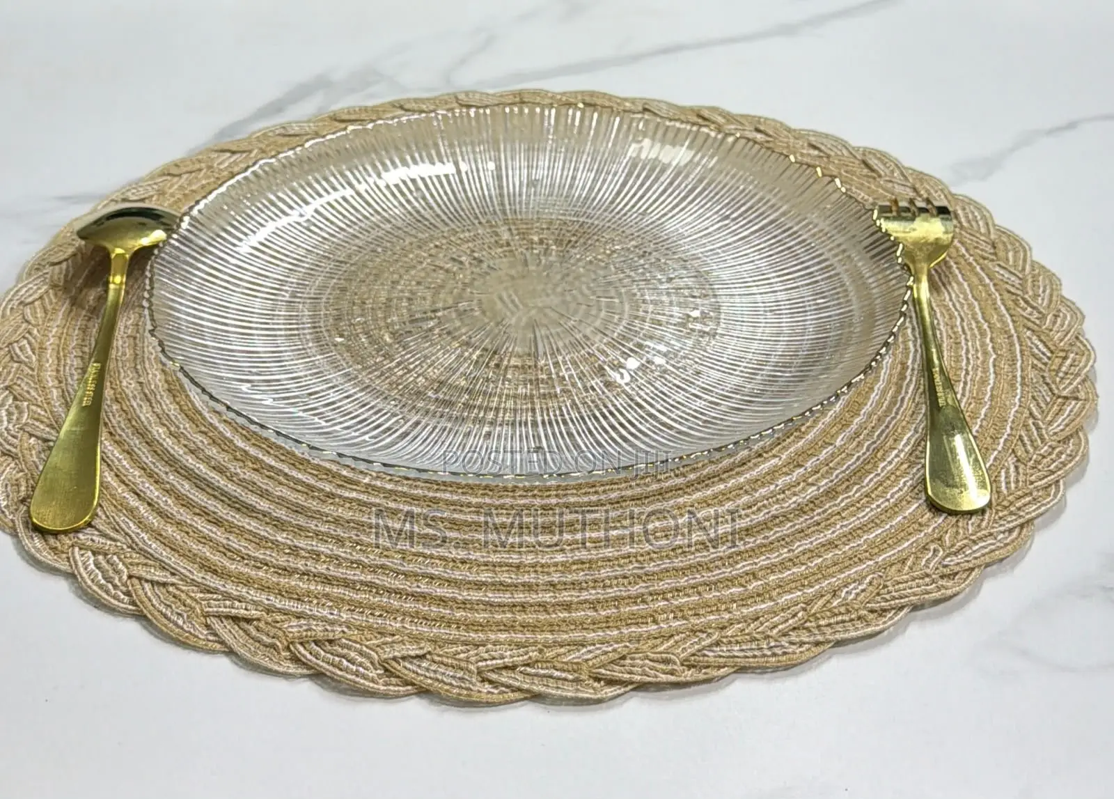 6pcs Stunning Clear Glass Plates ,Ribbed Texture Gold Edges