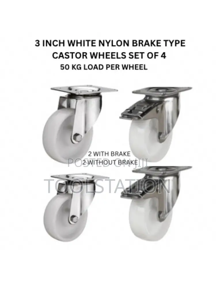 Castor Wheels 3 Inch 2 With Brake 2 Without 50 Kg Load Per Wheel H/D