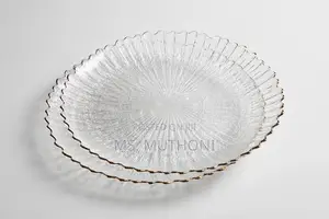 6 PCs Textured Glass Plates With a Wavy Gold Trim