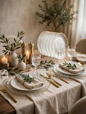 6 PCs Textured Glass Plates With a Wavy Gold Trim