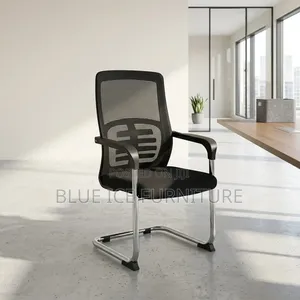 Office Chair - Modern Black Mesh Visitor Chair With Chrome Legs