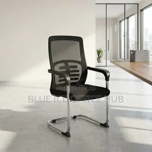Office Chair - Modern Black Mesh Visitor Chair With Chrome Legs
