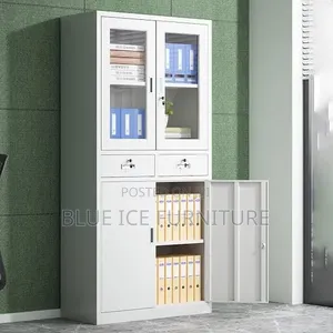 4-Door Office Filing Cabinet With Glass Displays and Lockable Drawers