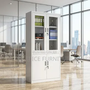 Modern White Office Filing Cabinet With Glass Doors