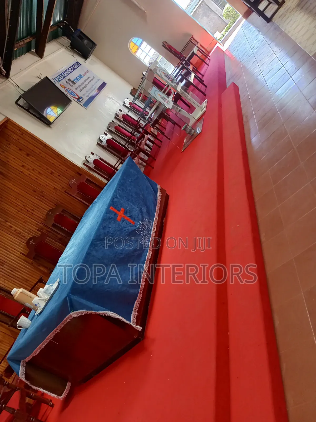 Red Church Floor Carpets Covering the Whole Altar Wall to Wall Rugs