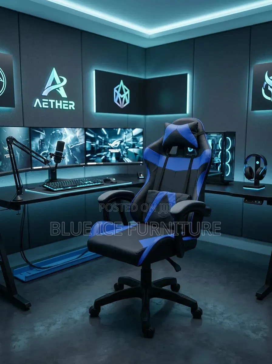 Ergonomic Blue Gaming Chair With Headrest Lumbar Support |