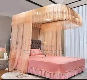 Pink Rail Net Sliding on Floating Rail 2 Stand Mosquito Nets