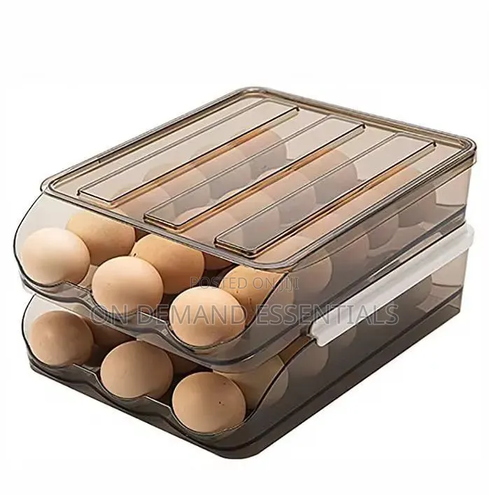 2 Layer Stackable Automatic Rolling Fridge Egg Organizer