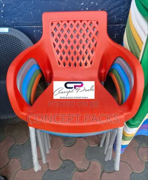 Red Plastic Chair With Metal Tubing Legs
