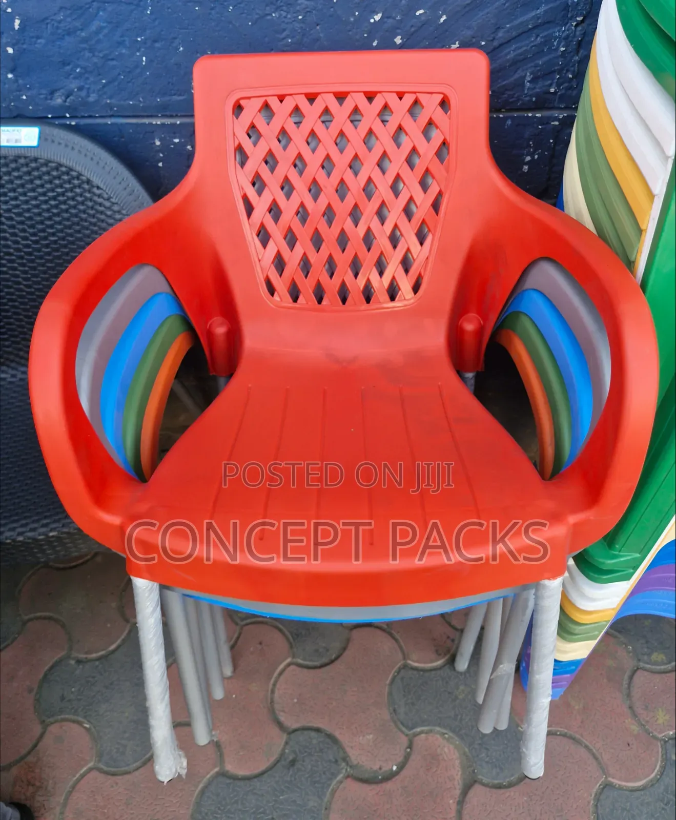Red Plastic Chair With Metal Tubing Legs