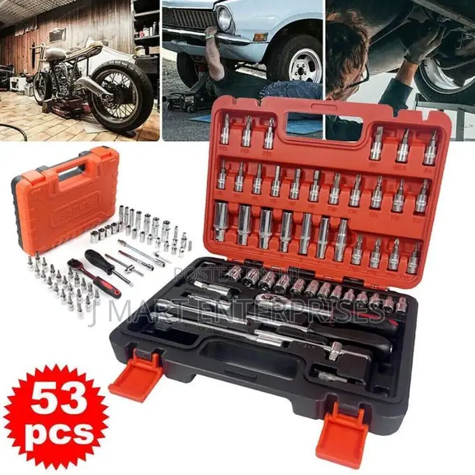 53pc Tools Socket Ratchet Mechanic Home Box Cabinet Hand Spanners