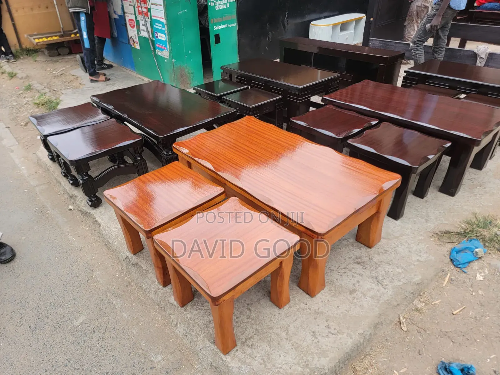 Wooden Coffee Table and Stools