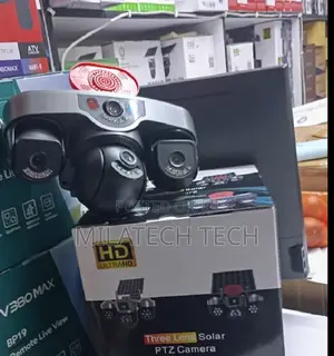 Triple Lens 4G SIM Card CCTV Camera With Alarm Siren