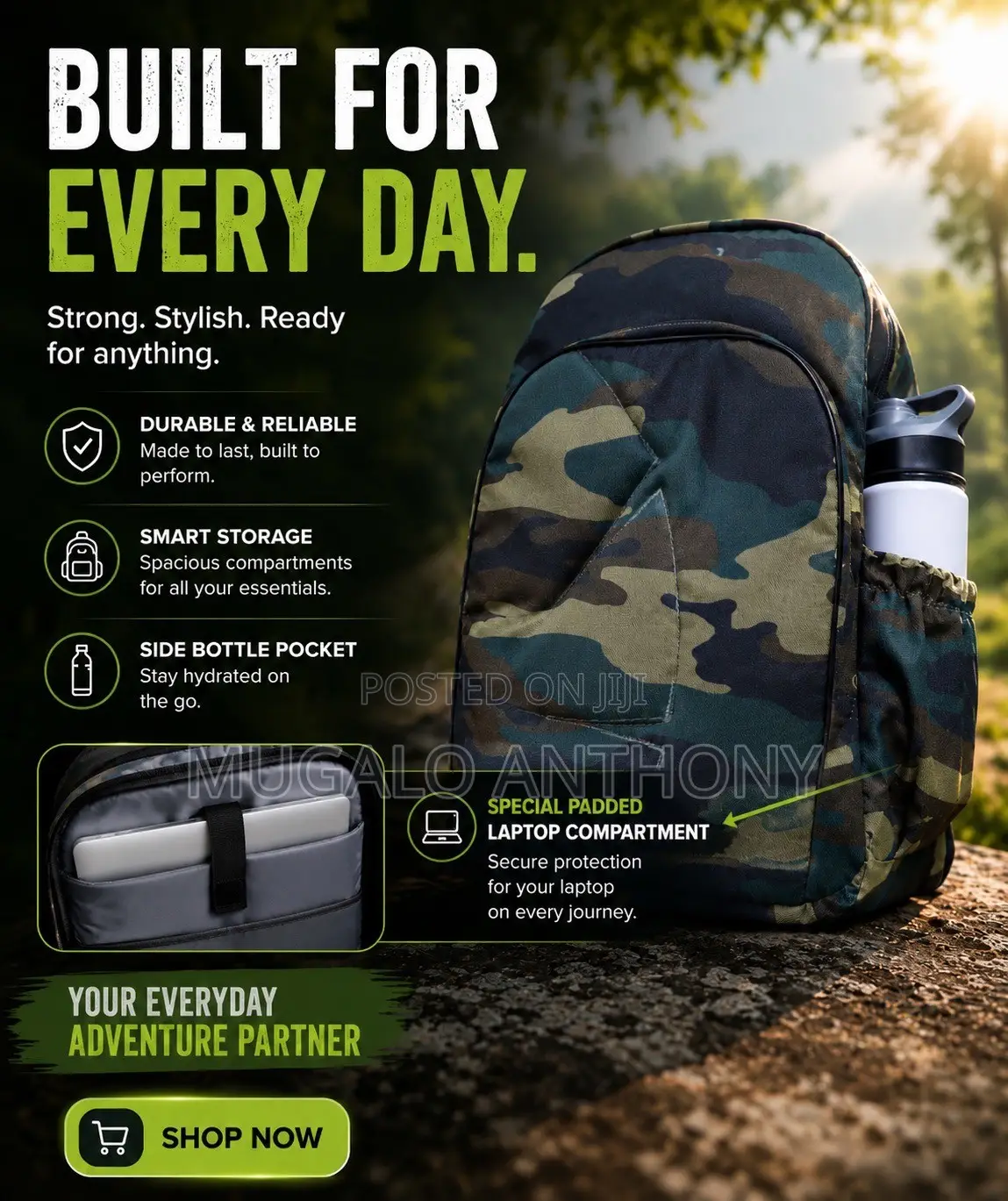 Military Inspired Camouflage Laptop Backpack Bag