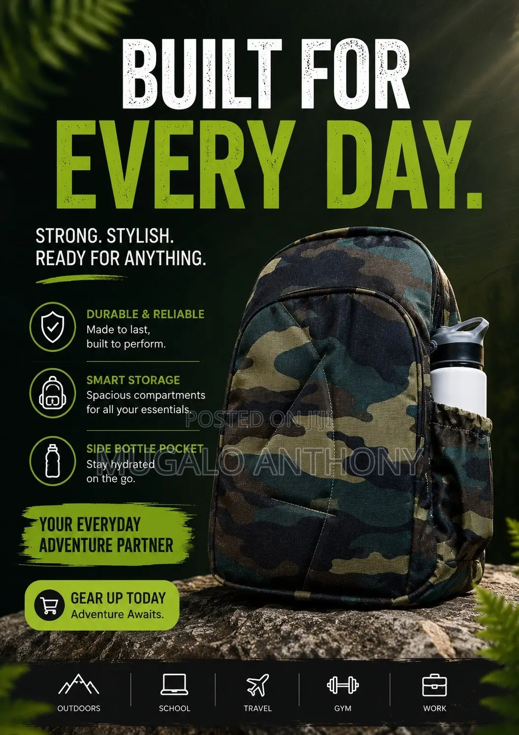 Military Inspired Camouflage Laptop Backpack Bag