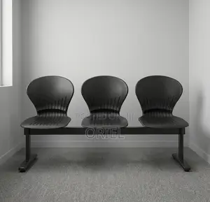 Office Bench : 3-Seater Blue Black Reception Plastic Bench
