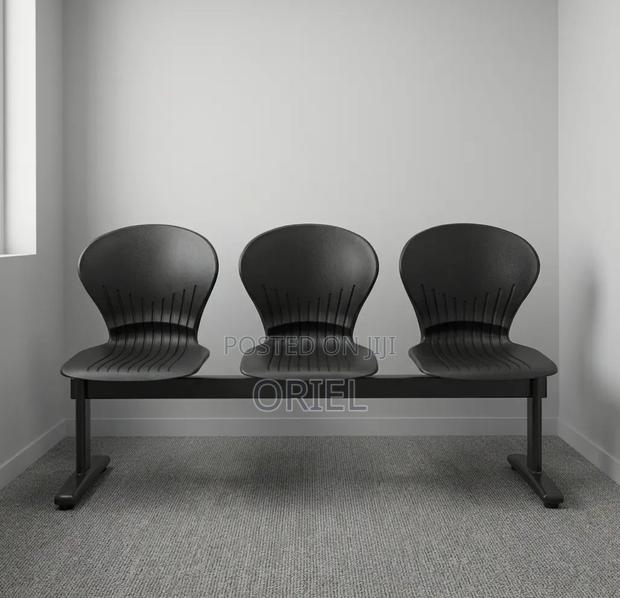 Office Bench : 3-Seater Blue Black Reception Plastic Bench - main view
