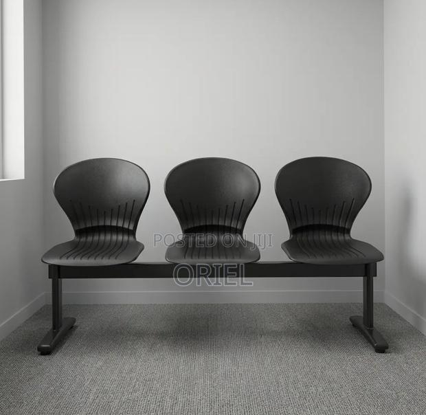 Office Bench : 3-Seater Blue Black Reception Plastic Bench - thumbnail 2