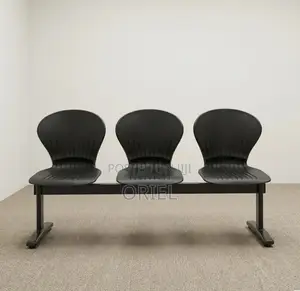 Office Bench : 3-Seater Blue Black Reception Plastic Bench