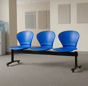 Office Bench : 3-Seater Blue Black Reception Plastic Bench