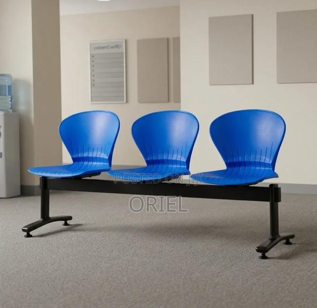 Office Bench : 3-Seater Blue Black Reception Plastic Bench - thumbnail 4