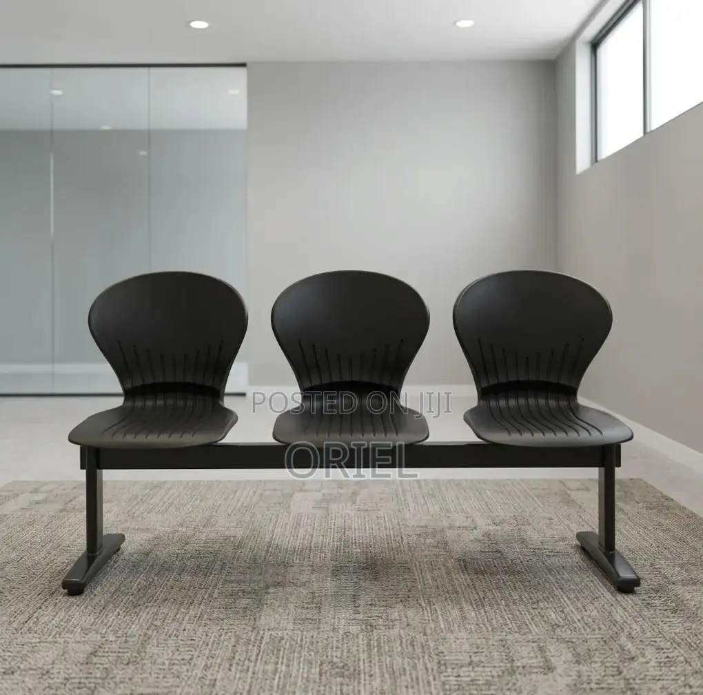 Office Bench : 3-Seater Blue Black Reception Plastic Bench