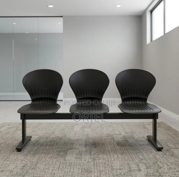 Office Bench : 3-Seater Blue Black Reception Plastic Bench - thumbnail 5