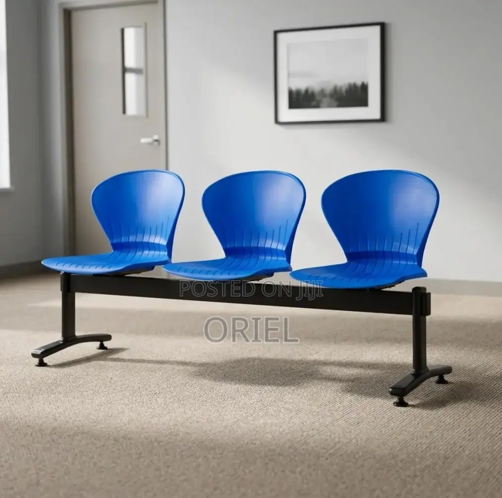 Office Bench : 3-Seater Blue Black Reception Plastic Bench