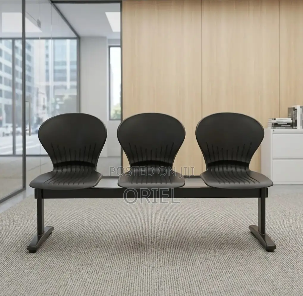 Office Bench : 3-Seater Blue Black Reception Plastic Bench
