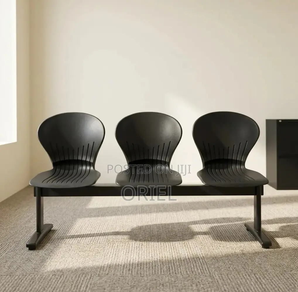 Office Bench : 3-Seater Blue Black Reception Plastic Bench