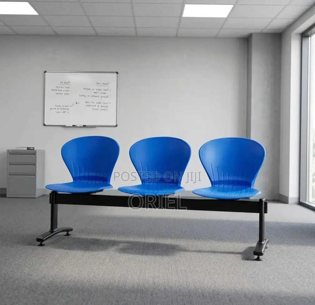 Office Bench : 3-Seater Blue Black Reception Plastic Bench