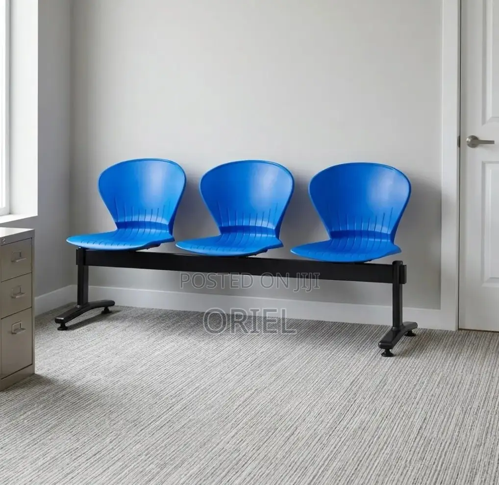 Office Bench : 3-Seater Blue Black Reception Plastic Bench