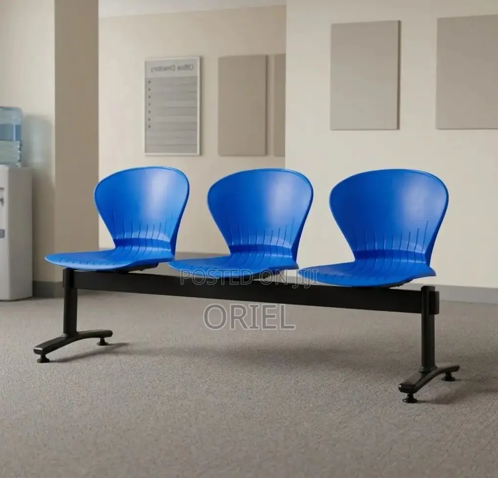 Office Bench : 3-Seater Blue Black Reception Plastic Bench
