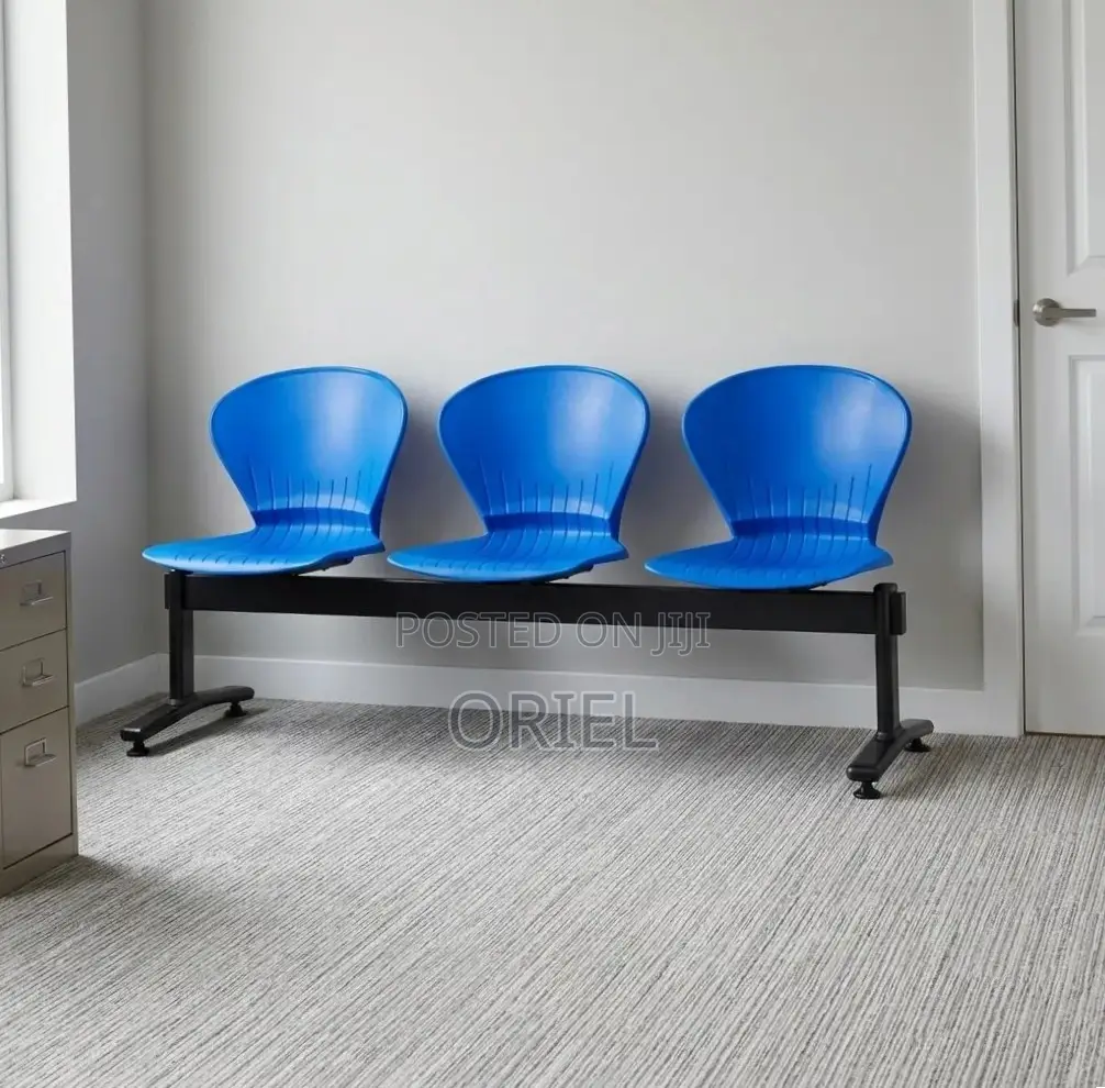 Office Bench : 3-Seater Blue Black Reception Plastic Bench