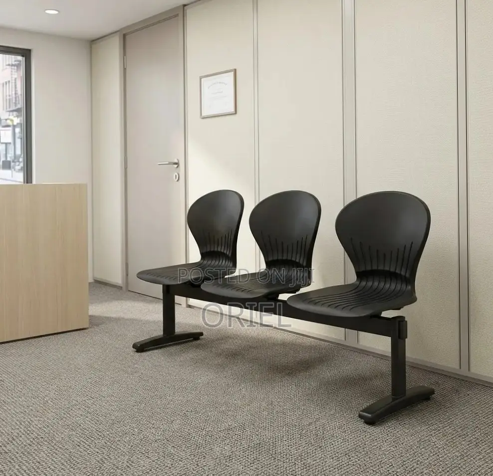 Office Bench : 3-Seater Blue Black Reception Plastic Bench