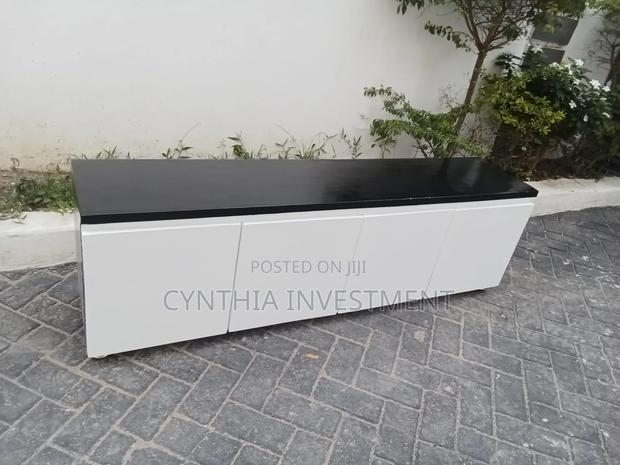 6 Ft Black and White TV Stand - main view