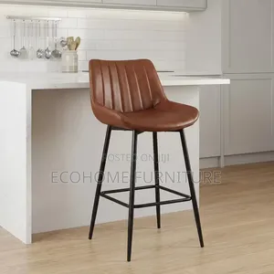 Bar Stool Brown Leather High Kitchen Counter Chair