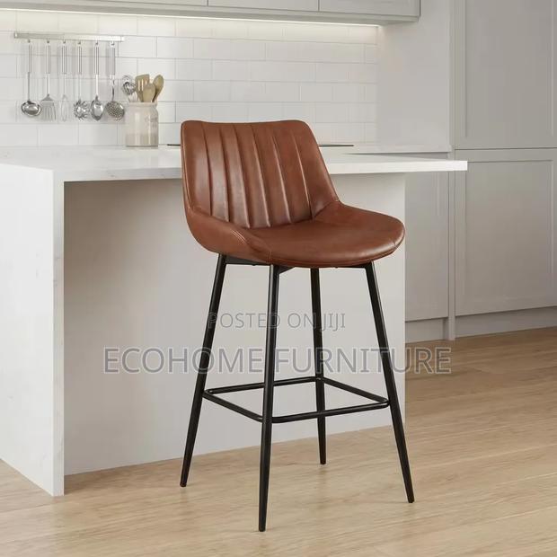 Bar Stool Brown Leather High Kitchen Counter Chair - thumbnail 2
