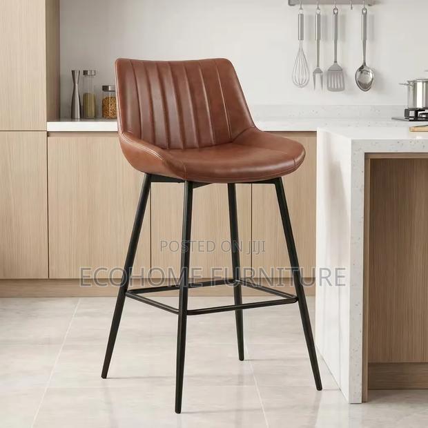 Bar Stool Brown Leather High Kitchen Counter Chair