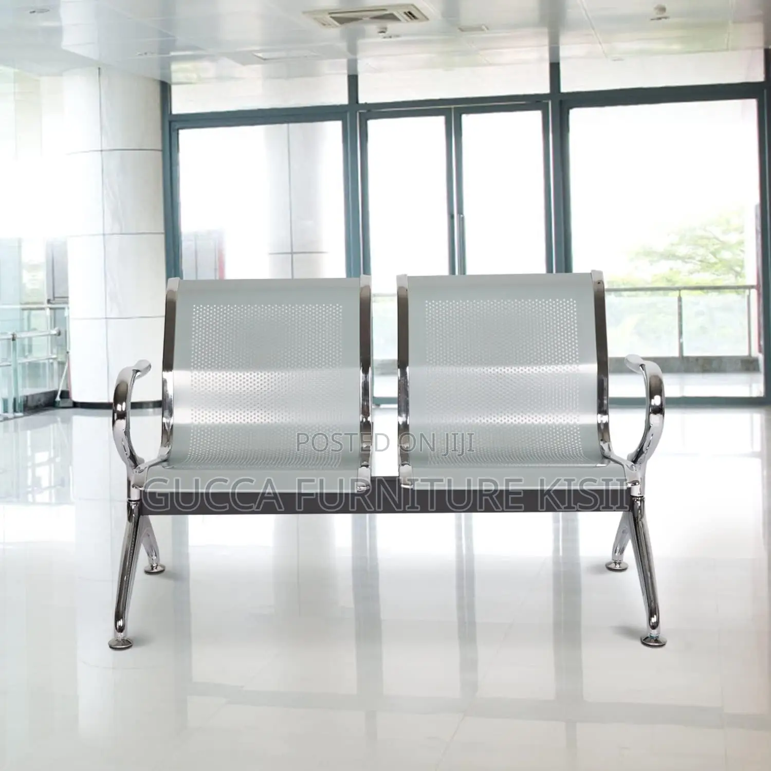 Reception Bench; 2-Link Stainless Steel Reception Bench