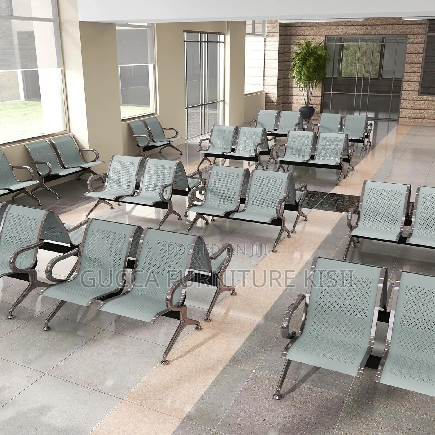 Reception Bench; 2-Link Stainless Steel Reception Bench