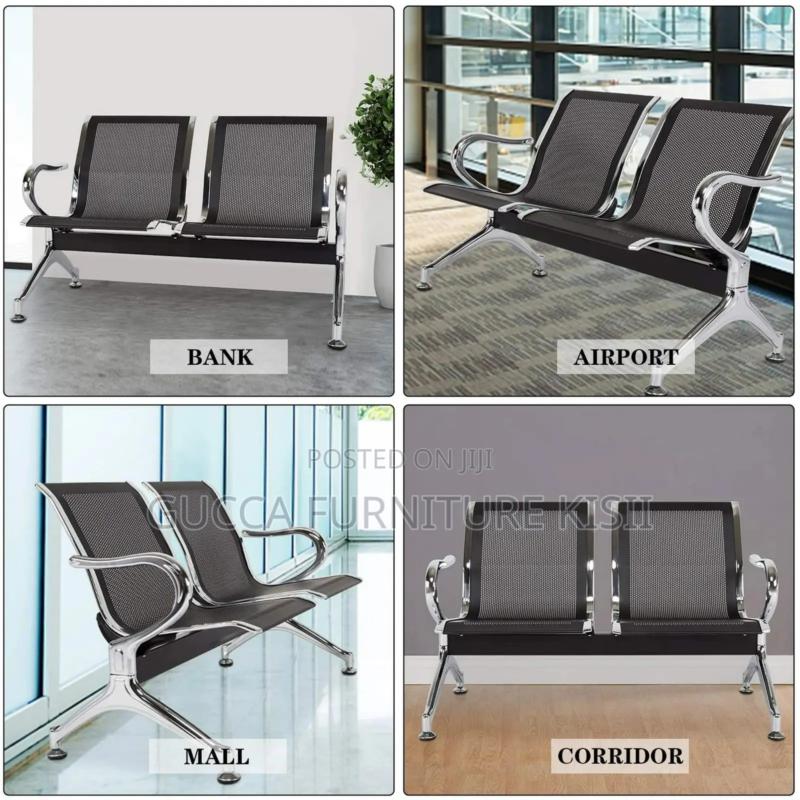 Reception Bench; 2-Link Stainless Steel Reception Bench