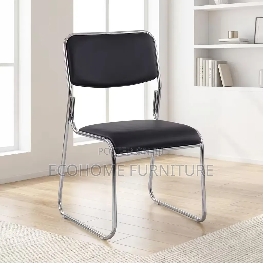 Visitor Chair Black Leather Chrome Frame Office Guest Chair