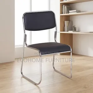Visitor Chair Black Leather Chrome Frame Office Guest Chair
