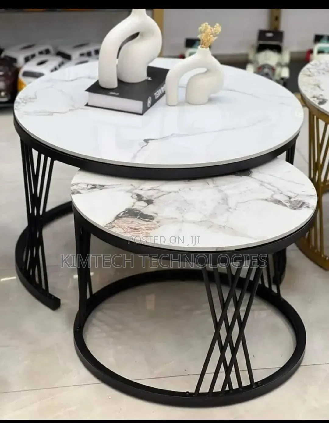 Modern Luxury 2in1 Pure Marble Nesting Tables With Black Stand