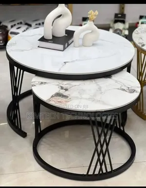 Modern Luxury 2in1 Pure Marble Nesting Tables With Black Stand