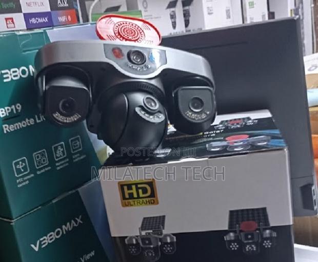 Triple Lens 4G SIM Card CCTV Camera With Siren