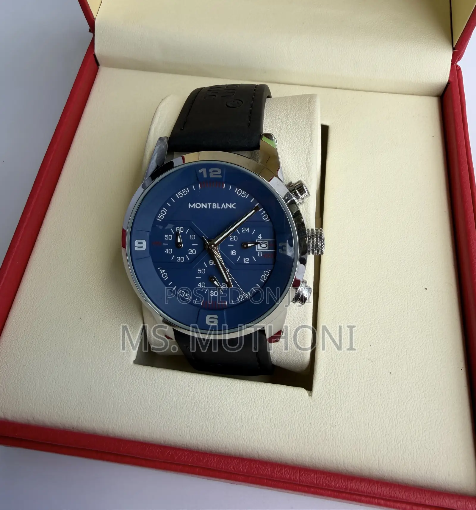 Textured Leather Straps Mont Blanc Gents Wrist Watch