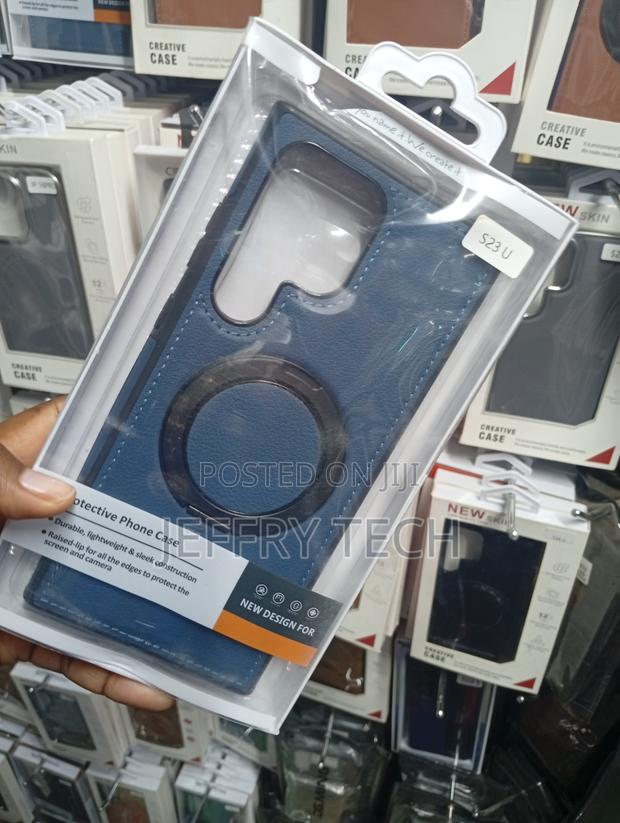 Blue Leather Magnetic Ring Case for the Samsung Galaxy S23 Ultra, - thumbnail 2