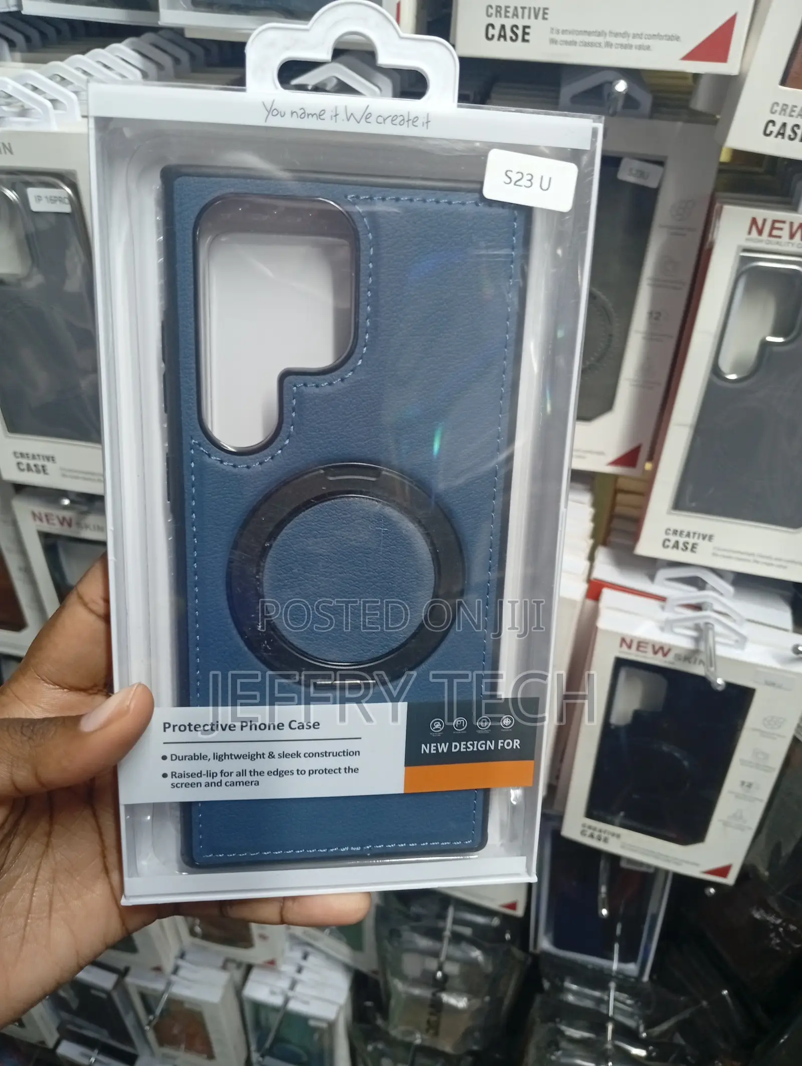 Blue Faux-Leather MagSafe Ring Case for the Samsung Galaxy S23 Ultra